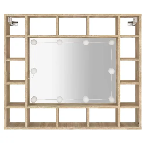 Sonoma tölgyszínű tükrös szekrény LED-ekkel 91 x 15 x 76,5 cm