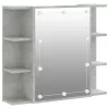 Betonszürke tükrös szekrény LED-ekkel 70 x 16,5 x 60 cm