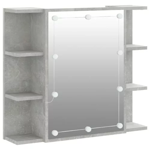 Betonszürke tükrös szekrény LED-ekkel 70 x 16,5 x 60 cm