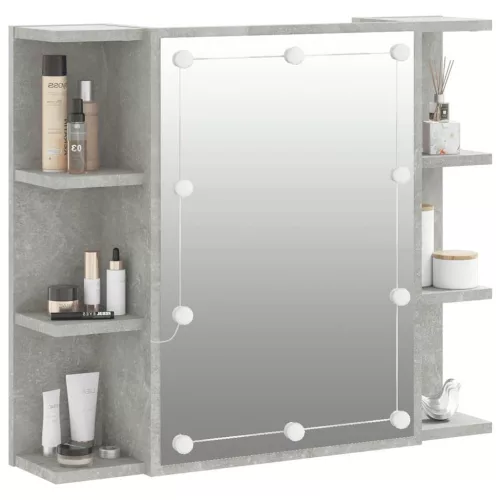 Betonszürke tükrös szekrény LED-ekkel 70 x 16,5 x 60 cm