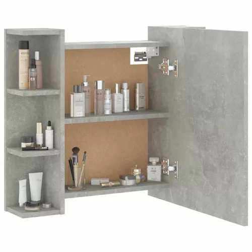 Betonszürke tükrös szekrény LED-ekkel 70 x 16,5 x 60 cm