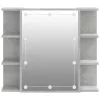 Betonszürke tükrös szekrény LED-ekkel 70 x 16,5 x 60 cm