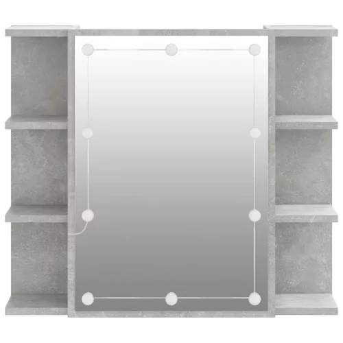 Betonszürke tükrös szekrény LED-ekkel 70 x 16,5 x 60 cm