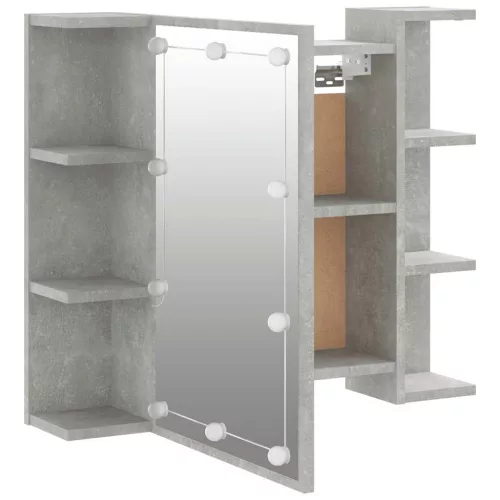 Betonszürke tükrös szekrény LED-ekkel 70 x 16,5 x 60 cm