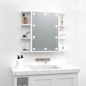   Magasfényű fehér tükrös szekrény LED-ekkel 70 x 16,5 x 60 cm