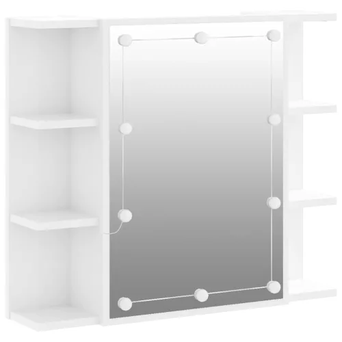 Magasfényű fehér tükrös szekrény LED-ekkel 70 x 16,5 x 60 cm