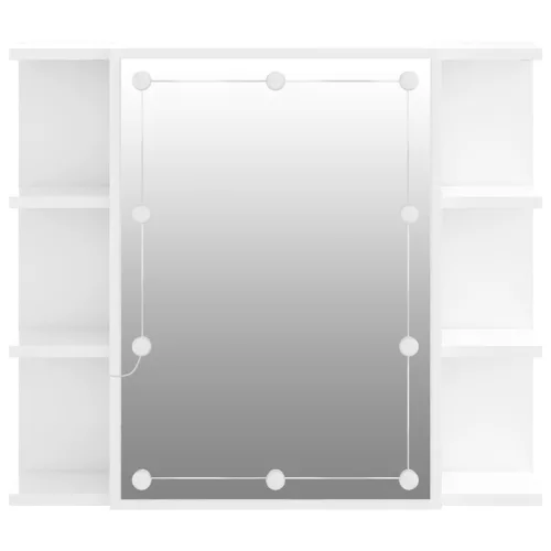 Magasfényű fehér tükrös szekrény LED-ekkel 70 x 16,5 x 60 cm