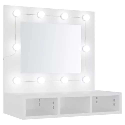 Fehér tükrös szekrény LED-ekkel 60 x 31,5 x 62 cm