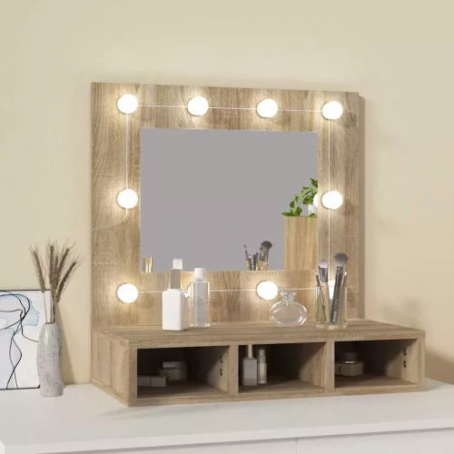 Sonoma tölgy tükrös szekrény LED-ekkel 60 x 31,5 x 62 cm