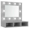 Betonszürke tükrös szekrény LED-ekkel 60 x 31,5 x 62 cm