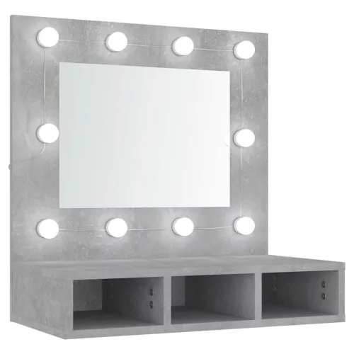 Betonszürke tükrös szekrény LED-ekkel 60 x 31,5 x 62 cm