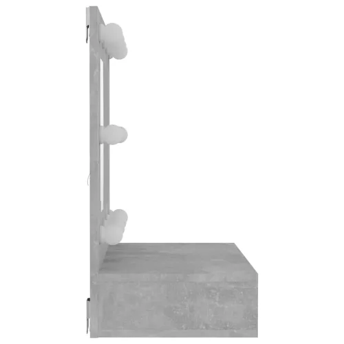 Betonszürke tükrös szekrény LED-ekkel 60 x 31,5 x 62 cm