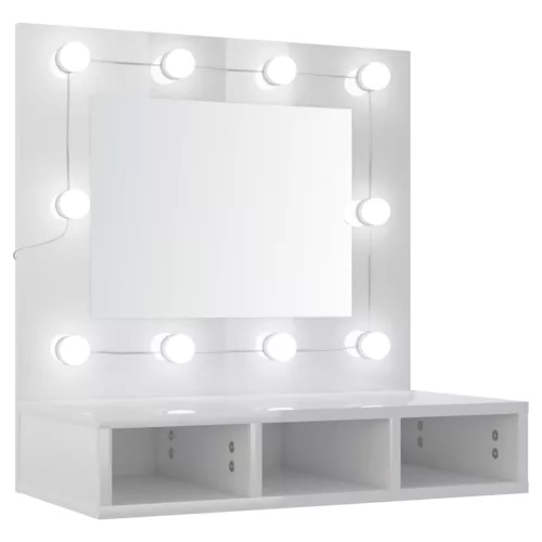 Magasfényű fehér tükrös szekrény LED-ekkel 60 x 31,5 x 62 cm