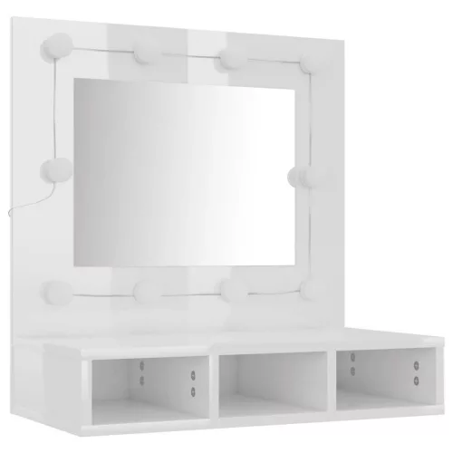 Magasfényű fehér tükrös szekrény LED-ekkel 60 x 31,5 x 62 cm