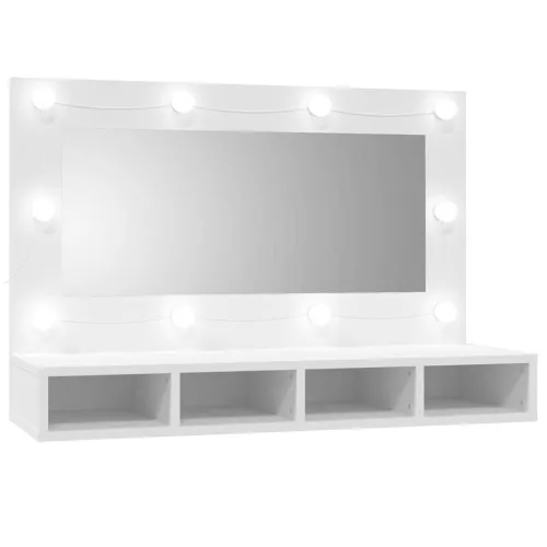 Fehér tükrös szekrény LED-ekkel 90x31,5x62 cm