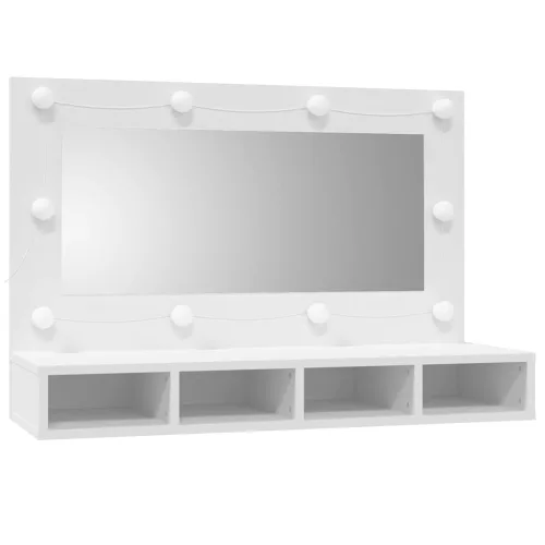Fehér tükrös szekrény LED-ekkel 90x31,5x62 cm