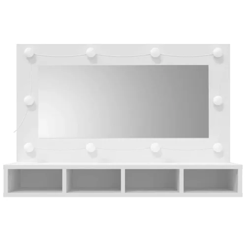 Fehér tükrös szekrény LED-ekkel 90x31,5x62 cm