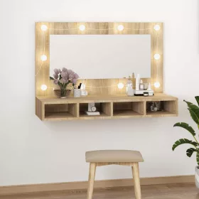 Sonoma tölgy tükrös szekrény LED-ekkel 90 x 31,5 x 62 cm