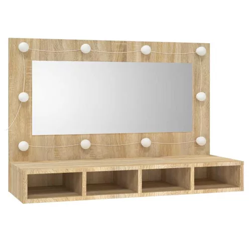 Sonoma tölgy tükrös szekrény LED-ekkel 90 x 31,5 x 62 cm