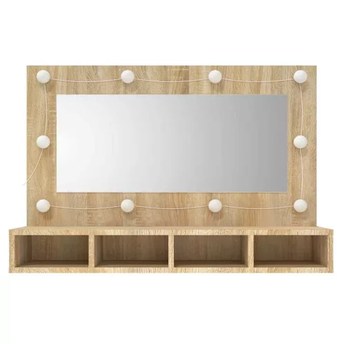 Sonoma tölgy tükrös szekrény LED-ekkel 90 x 31,5 x 62 cm