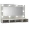 Betonszürke tükrös szekrény LED-ekkel 90 x 31,5 x 62 cm