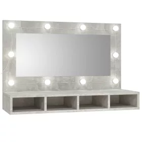 Betonszürke tükrös szekrény LED-ekkel 90 x 31,5 x 62 cm