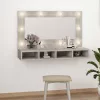 Betonszürke tükrös szekrény LED-ekkel 90 x 31,5 x 62 cm