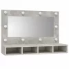 Betonszürke tükrös szekrény LED-ekkel 90 x 31,5 x 62 cm