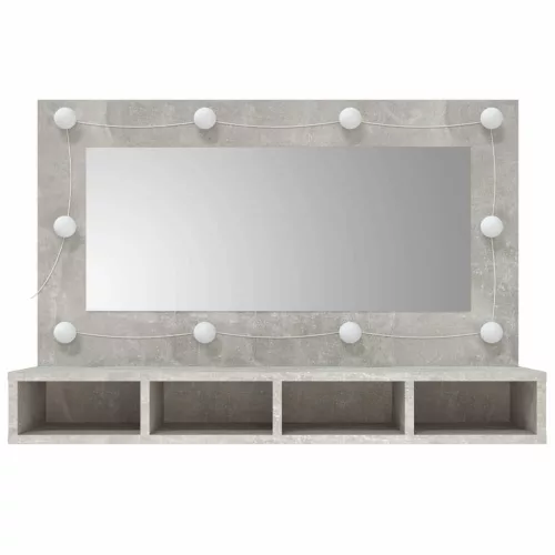 Betonszürke tükrös szekrény LED-ekkel 90 x 31,5 x 62 cm