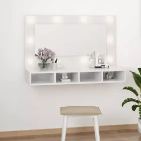   Magasfényű fehér tükrös szekrény LED-ekkel 90 x 31,5 x 62 cm