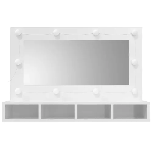 Magasfényű fehér tükrös szekrény LED-ekkel 90 x 31,5 x 62 cm