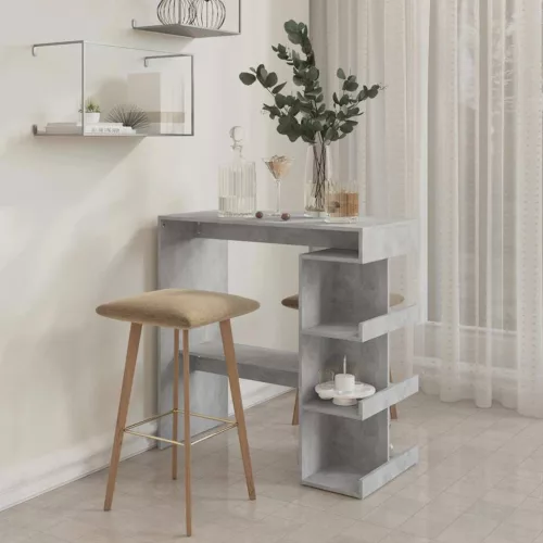 Betonszürke szerelt fa bárasztal tárolópolccal 100x50x101,5 cm