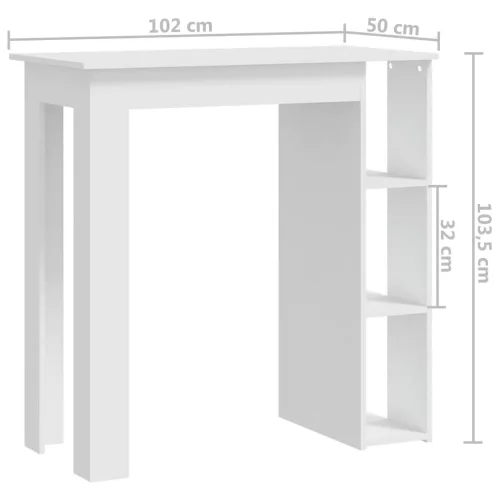Fehér szerelt fa bárasztal polccal 102 x 50 x 103,5 cm