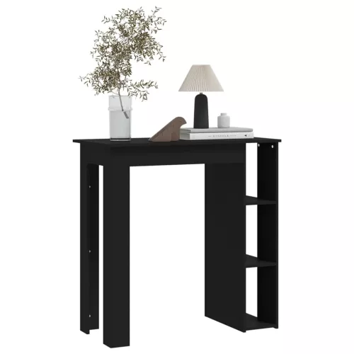 Fekete szerelt fa bárasztal polccal 102 x 50 x 103,5 cm