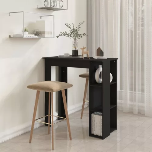 Fekete szerelt fa bárasztal polccal 102 x 50 x 103,5 cm