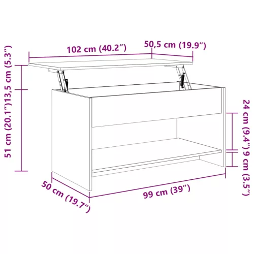 Betonszürke szerelt fa dohányzóasztal 102x50x52,5 cm