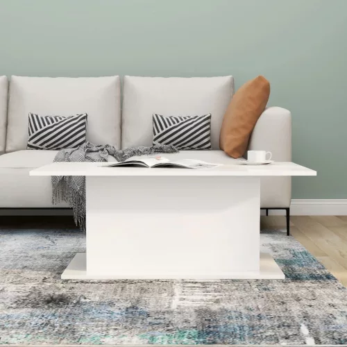 Magasfényű fehér szerelt fa dohányzóasztal 102x55,5x40 cm