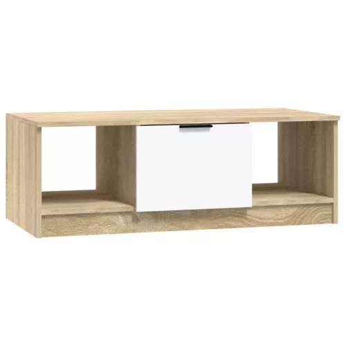 Fehér és sonoma színű szerelt fa dohányzóasztal 102x50x36 cm