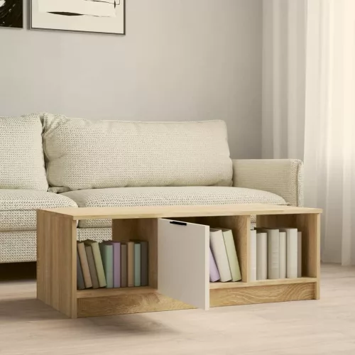 Fehér és sonoma színű szerelt fa dohányzóasztal 102x50x36 cm