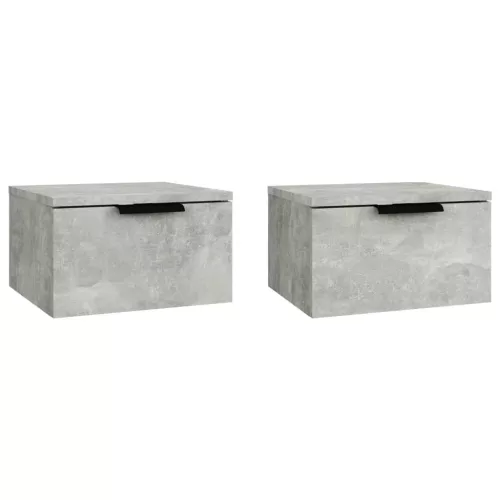 2 db betonszürke falra szerelhető éjjeliszekrény 34x30x20 cm