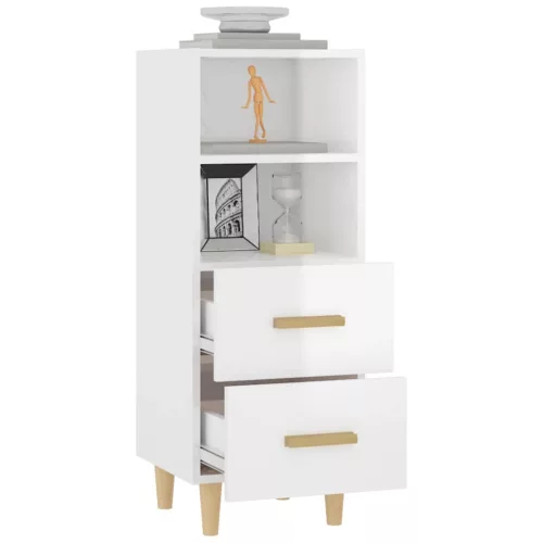Magasfényű fehér szerelt fa tálalószekrény 34,5 x 34 x 90 cm