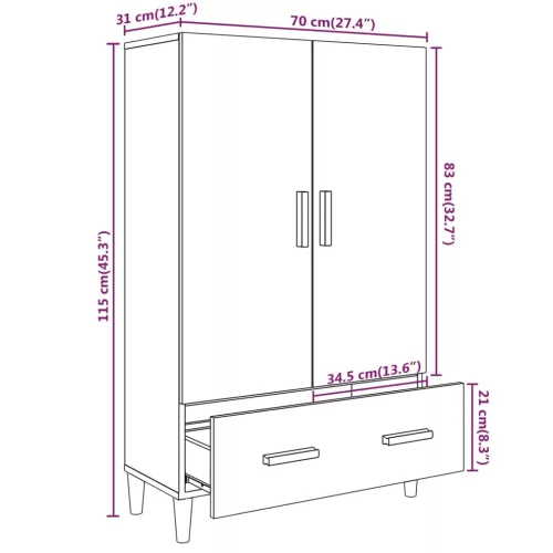 Betonszürke szerelt fa magasszekrény 70 x 31 x 115 cm