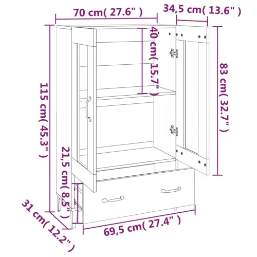 Betonszürke szerelt fa magasszekrény 70 x 31 x 115 cm