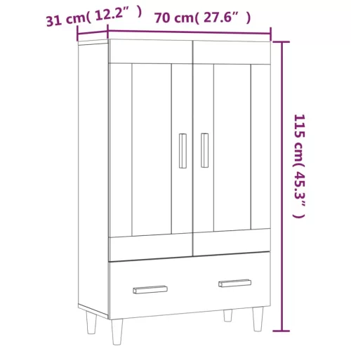 Betonszürke szerelt fa magasszekrény 70 x 31 x 115 cm