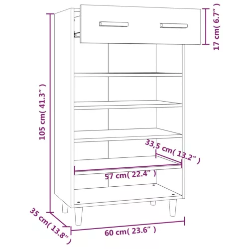 Fekete szerelt fa cipőszekrény 60 x 35 x 105 cm