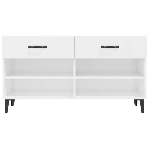Magasfényű fehér szerelt fa cipőszekrény 102x35x55 cm