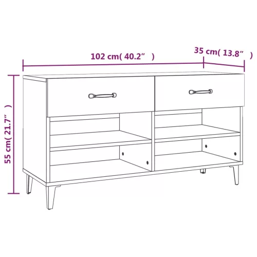 Magasfényű fehér szerelt fa cipőszekrény 102x35x55 cm