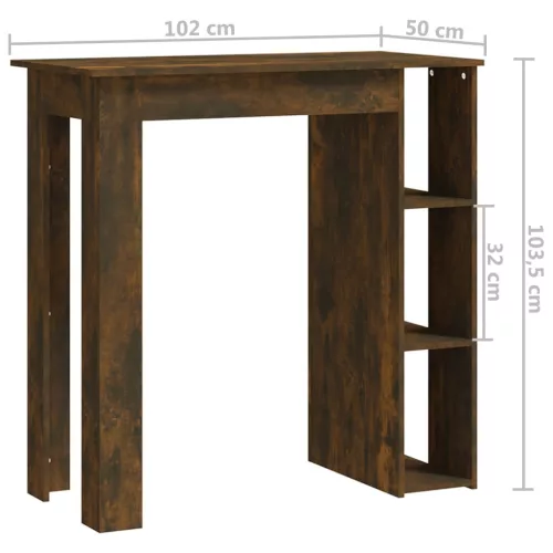 Füstös tölgy színű szerelt fa bárasztal polccal 102x50x103,5 cm