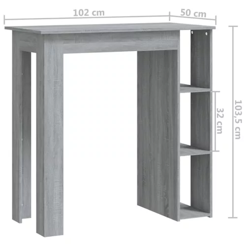 Szürke sonoma szerelt fa bárasztal polccal 102 x 50 x 103,5 cm