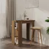 Barna tölgy színű szerelt fa bárasztal polccal 102x50x103,5 cm